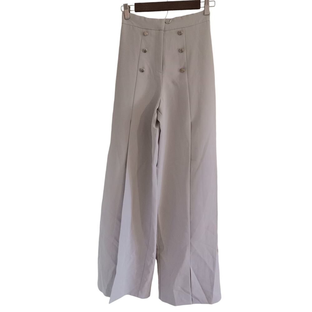Miss Selfridge Tan Grey High Rise Button Front Cutout Open Leg Trousers Size 2